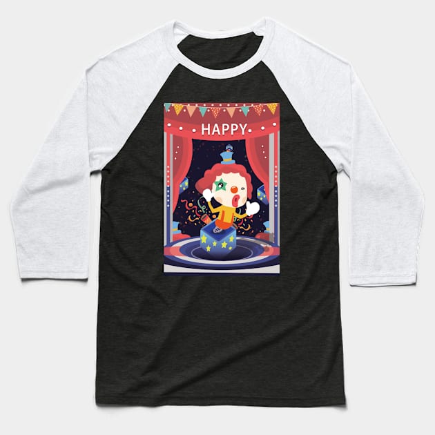 Happy Magic Clown Baseball T-Shirt by MariaStore